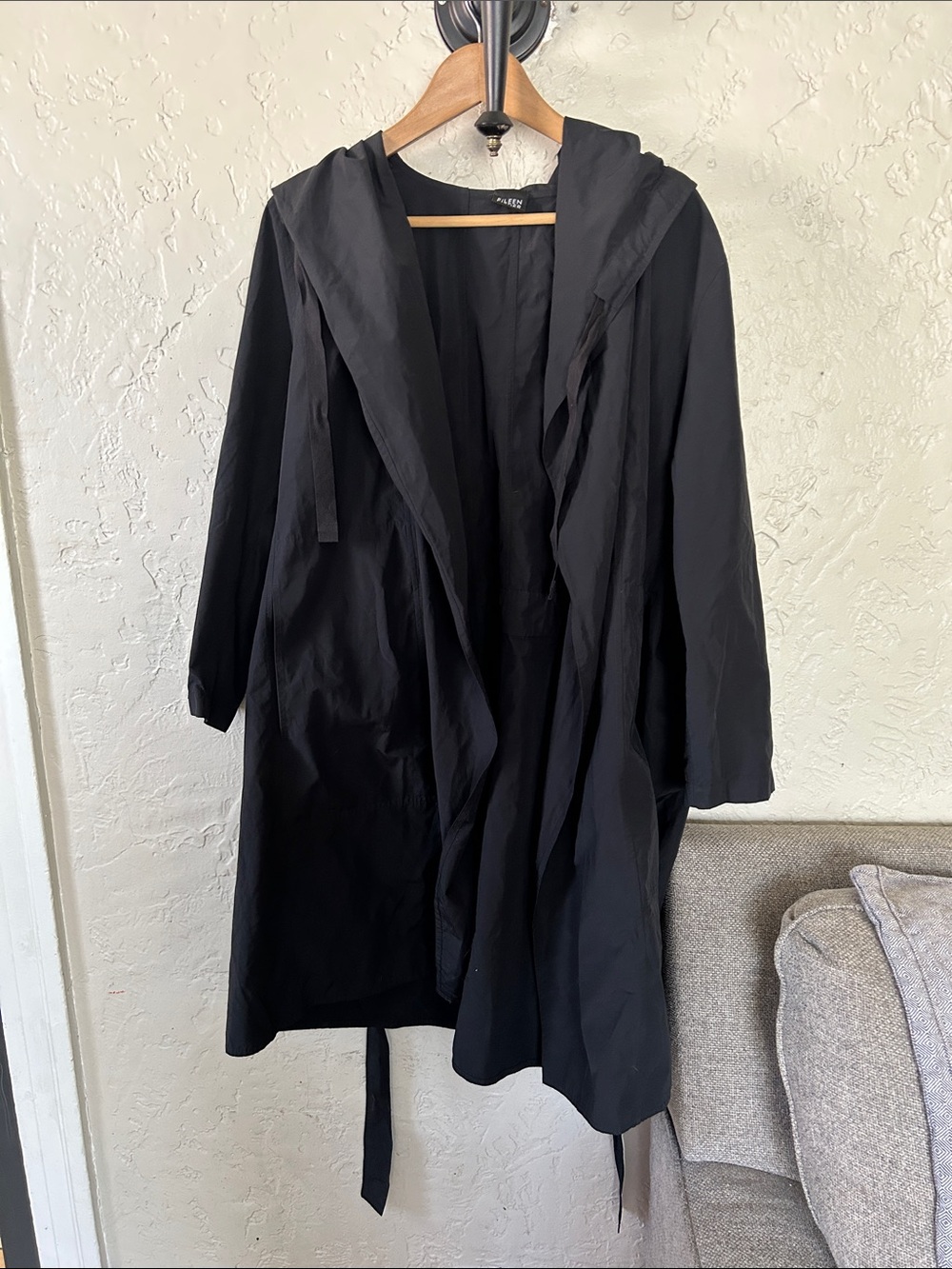 Eileen Fisher Light Cotton Nylon Hooded Coat